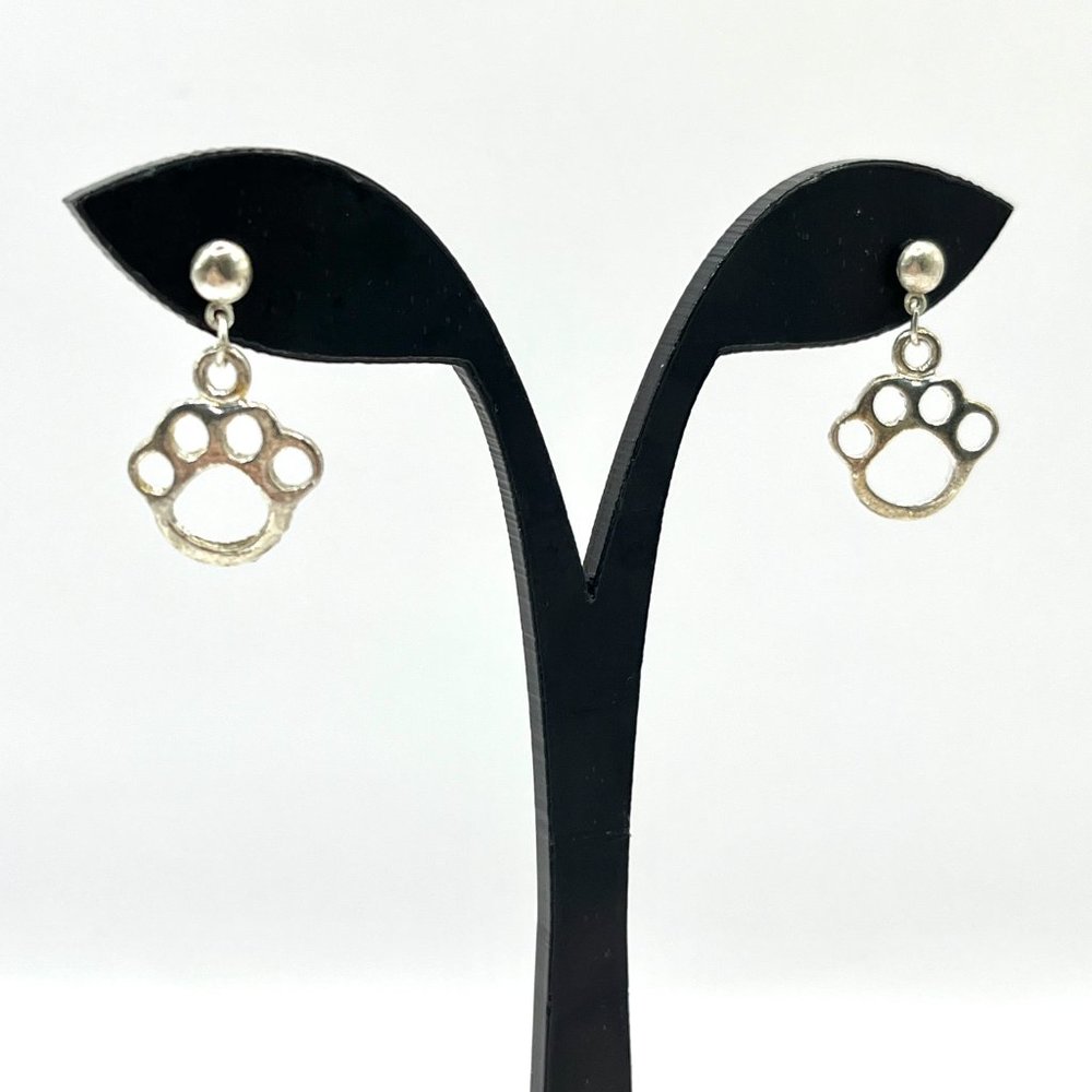 Silver-tone Animal Paw Print Post Earrings